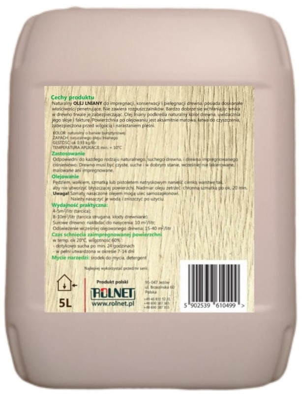 Olej lniany Impregnat do drewna 100% naturalny ECO 5l