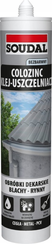 Soudal COLOZINC USZCZELNIACZ DEKARSKI mocny klej do blach BEZBARWNY 290ml