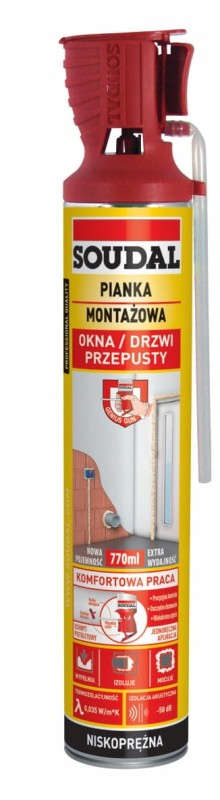 Soudal Pianka MONTAŻOWA do okien drzwi przepustów NISKOPRĘŻNA 770ml