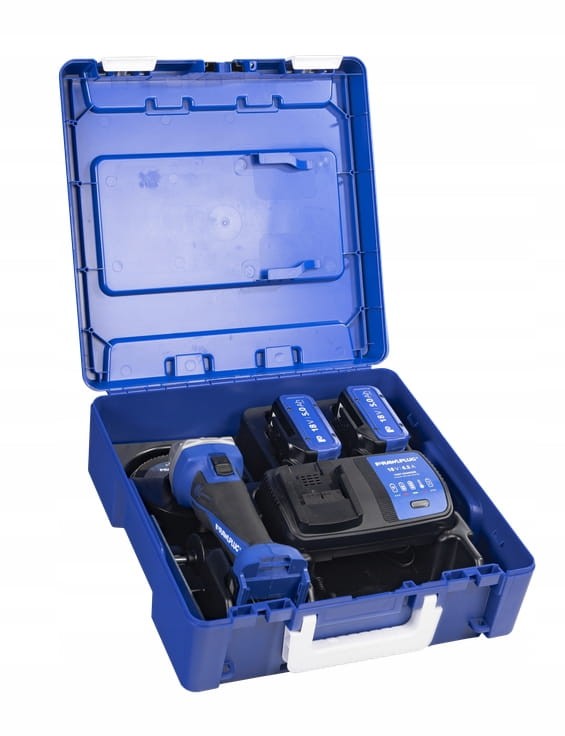 Zestaw SZLIFIERKA KĄTOWA RawlPlug + 2x akumulator 5,0Ah + ładowarka 6,5A System 18V