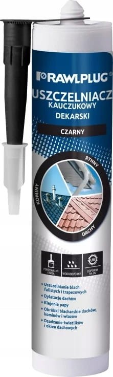 USZCZELNIACZ UNIWERSALNY kauczukowy dekarski RawlPlug CZARNY 300ml