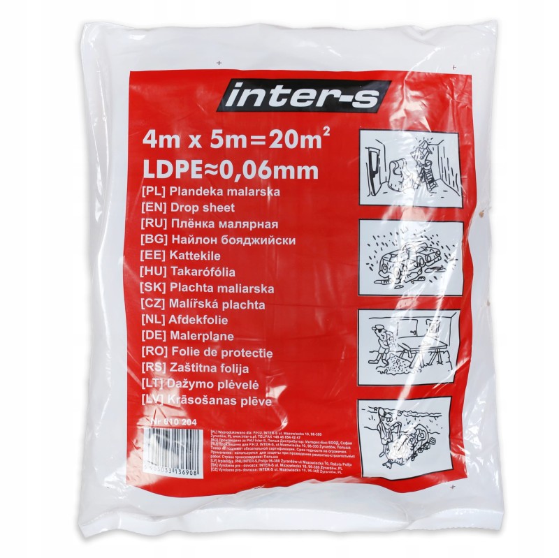 Folia malarska ochronna gruba budowlana Inters 4m x 5m x 60µm