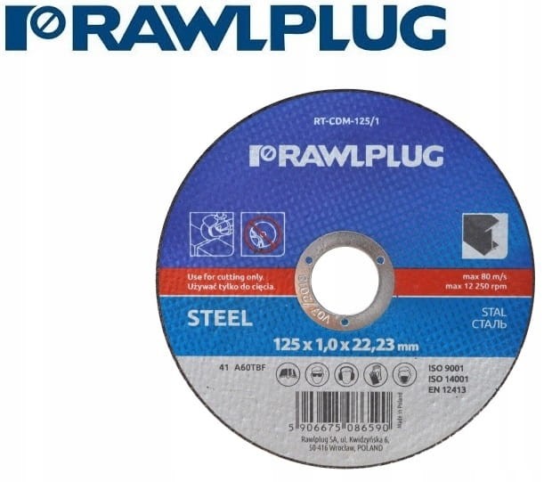 Tarcza do cięcia stali, metalu RawlPlug 125x1,0x22mm