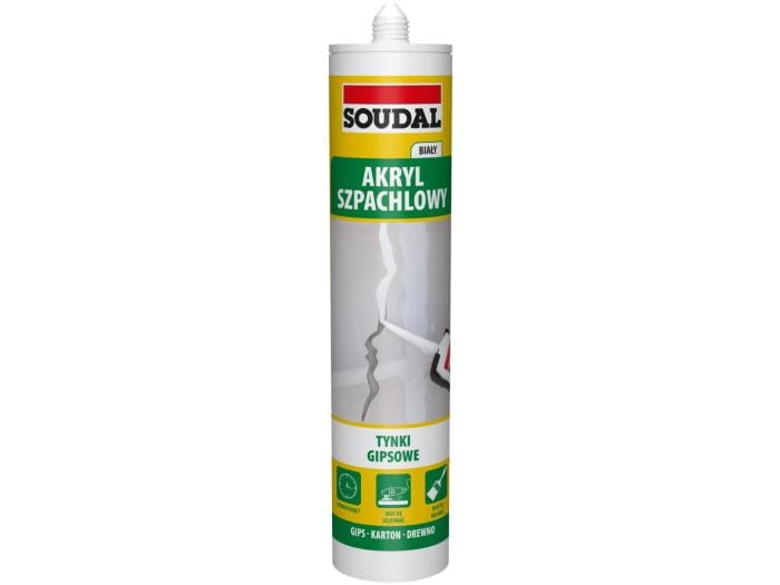 Soudal AKRYL LEKKI SZPACHLA do ścian, sufitów SZYBKOSCHNĄCA BIAŁA 280ml
