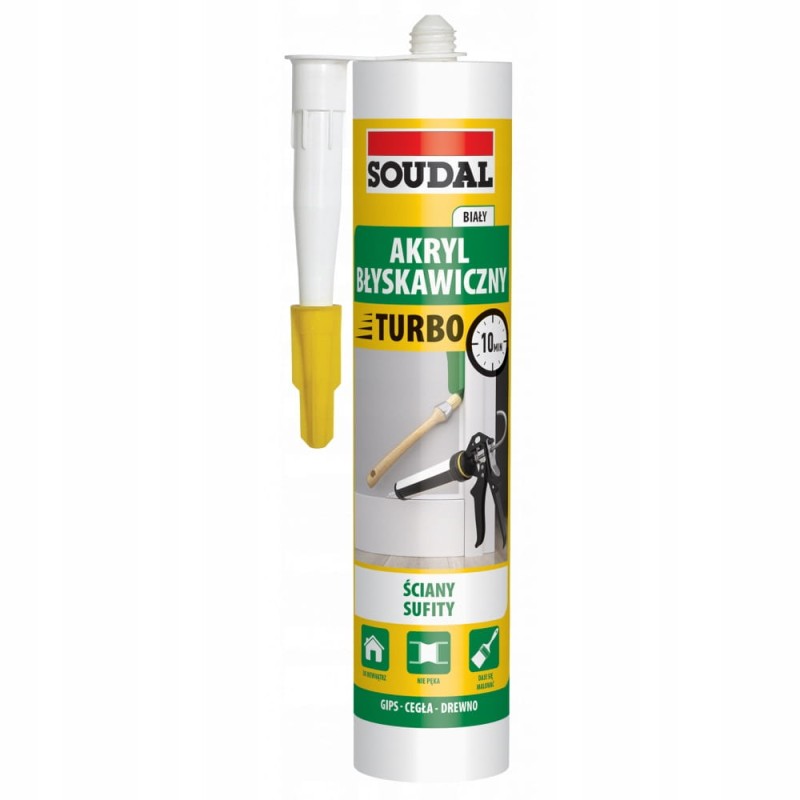 Soudal AKRYL turbo błyskawiczny SZYBKOSCHNĄCY do ścian, drewna BIAŁY 280ml