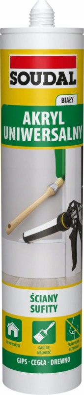 Soudal Akryl uniwersalny USZCZELNIACZ do drewna ścian betonu fug BIAŁY 280ml